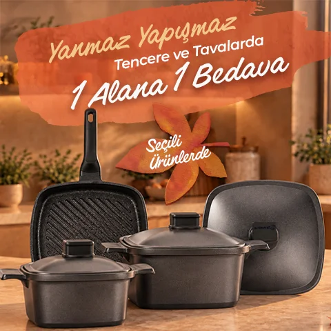 Yanmaz Yapışmaz Tencerelerde ve Tavalarda 1 Alana 1 Bedava