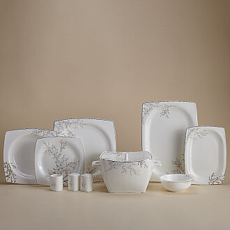 Korkmaz Bone Selection 60 Parça Kare Yemek Takımı A8428 - Korkmaz