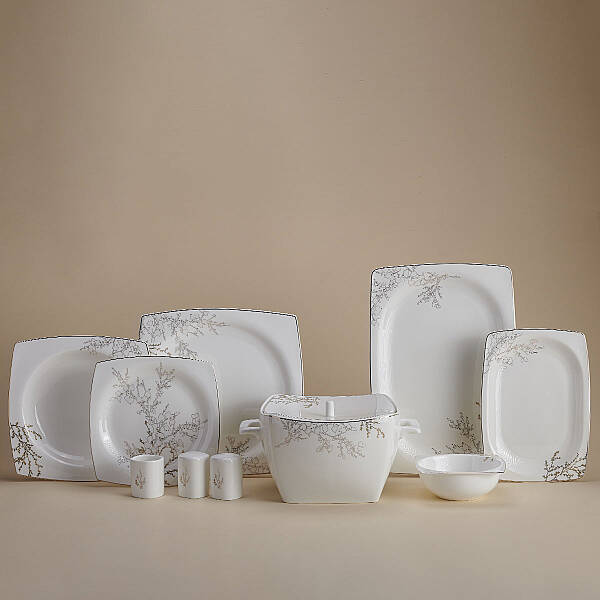 Korkmaz Bone Selection 60 Parça Kare Yemek Takımı A8428 - 1