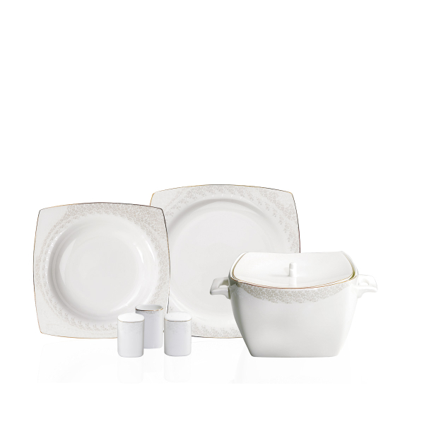 Korkmaz Bone Selection 60 Parça Kare Yemek Takımı A8451 - 1