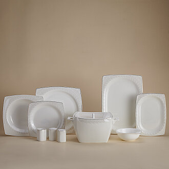 Korkmaz Bone Selection 60 Parça Kare Yemek Takımı A8451 - Korkmaz