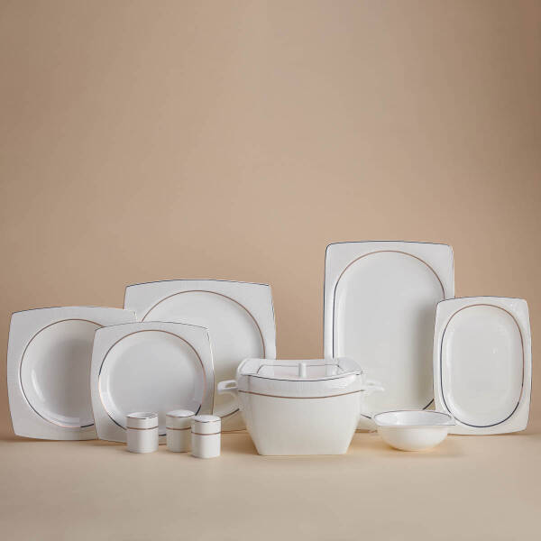 Korkmaz Bone Collection 60 Parça Kare Yemek Takımı A8460 - 1