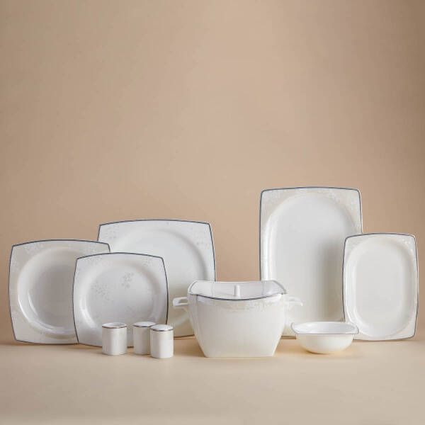 Korkmaz Bone Collection 60 Parça Kare Yemek Takımı A8464 - 1