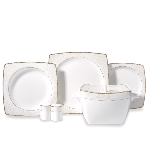 Korkmaz Bone Selection 60 Parça Kare Yemek Takımı A8466 - 1