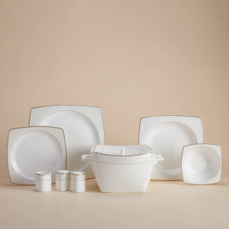 Korkmaz Bone Selection 60 Parça Kare Yemek Takımı A8466 - Korkmaz