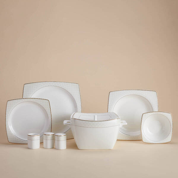 Korkmaz Bone Selection 60 Parça Kare Yemek Takımı A8466 - 1