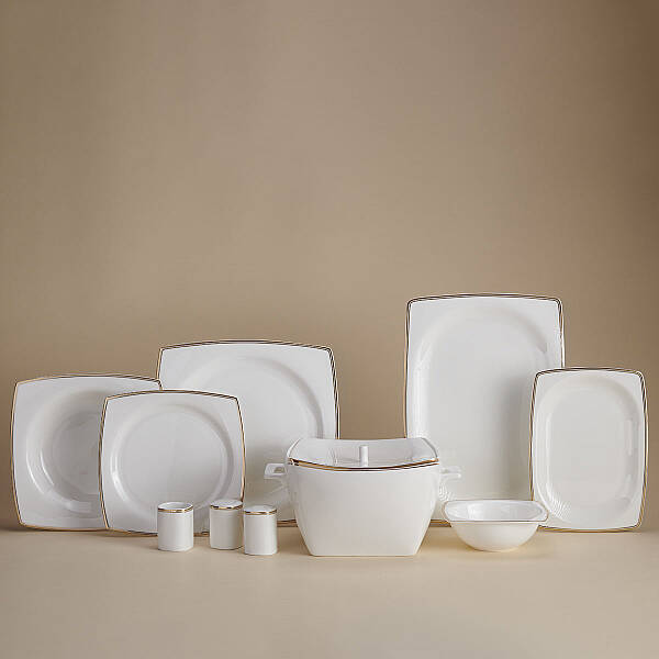 Korkmaz Bone Selection 60 Parça Kare Yemek Takımı A8438 - 1