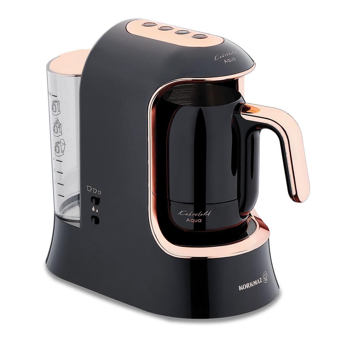 Korkmaz Kahvekolik Deluxe Aqua Siyah/Rosagold Kahve Makinası - 1
