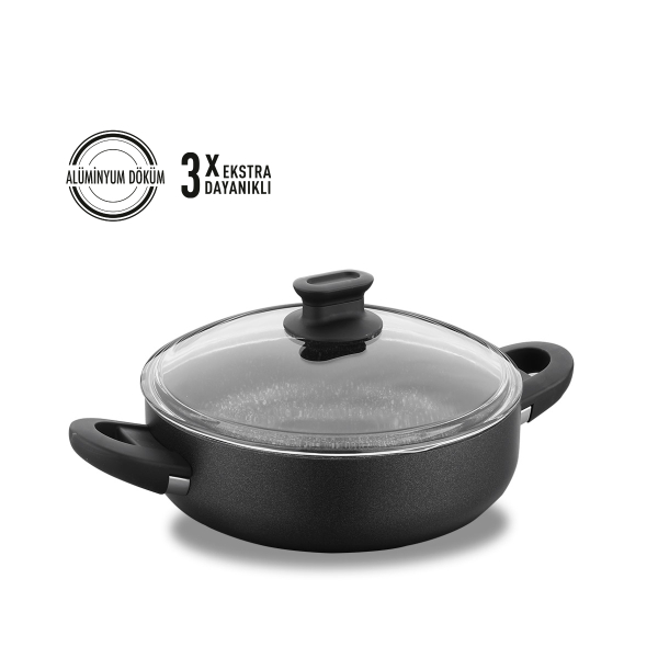 Korkmaz Lina 26x7.5 cm Siyah Kısa Tencere A2878 - 1